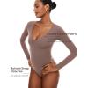 imageINLYRIC Womens Natrelax V Neck Long Sleeve Bodysuit Sexy Thong Body suits Tops Double LinedBrown Purple