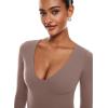 imageINLYRIC Womens Natrelax V Neck Long Sleeve Bodysuit Sexy Thong Body suits Tops Double LinedBrown Purple