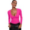 imageINLYRIC Womens Natrelax V Neck Long Sleeve Bodysuit Sexy Thong Body suits Tops Double LinedHot Pink
