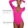imageINLYRIC Womens Natrelax V Neck Long Sleeve Bodysuit Sexy Thong Body suits Tops Double LinedHot Pink
