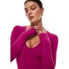 imageINLYRIC Womens Natrelax V Neck Long Sleeve Bodysuit Sexy Thong Body suits Tops Double LinedMagenta Purple