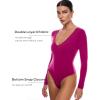 imageINLYRIC Womens Natrelax V Neck Long Sleeve Bodysuit Sexy Thong Body suits Tops Double LinedMagenta Purple