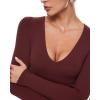 imageINLYRIC Womens Natrelax V Neck Long Sleeve Bodysuit Sexy Thong Body suits Tops Double LinedNoctilucence Red
