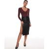 imageINLYRIC Womens Natrelax V Neck Long Sleeve Bodysuit Sexy Thong Body suits Tops Double LinedNoctilucence Red