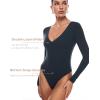 imageINLYRIC Womens Natrelax V Neck Long Sleeve Bodysuit Sexy Thong Body suits Tops Double LinedTrue Navy