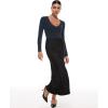 imageINLYRIC Womens Natrelax V Neck Long Sleeve Bodysuit Sexy Thong Body suits Tops Double LinedTrue Navy