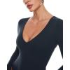 imageINLYRIC Womens Natrelax V Neck Long Sleeve Bodysuit Sexy Thong Body suits Tops Double LinedTrue Navy