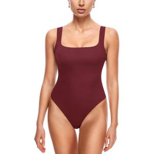 imageINLYRIC Womens Inbarely Square Neck Thong Bodysuit Sleeveless Tank Tops Slimming Backless Camisole for Going OutDark Red