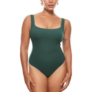 imageINLYRIC Womens Inbarely Square Neck Thong Bodysuit Sleeveless Tank Tops Slimming Backless Camisole for Going OutMidnight Emerald