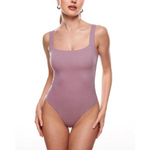 imageINLYRIC Womens Inbarely Square Neck Thong Bodysuit Sleeveless Tank Tops Slimming Backless Camisole for Going OutOrchid Rose