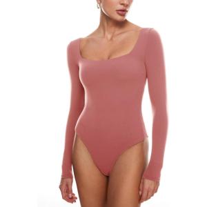 imageINLYRIC Womens Natrelax Square Neck Long Sleeve Bodysuit Sexy Backless Double Lined Basic Tops BoodysuitsBriar Rose