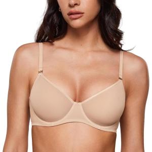 imageINLYRIC Womens Sheer Demi Balconette Bra  Sexy Mesh Unlined Underwire See Through Demi BrasBeige