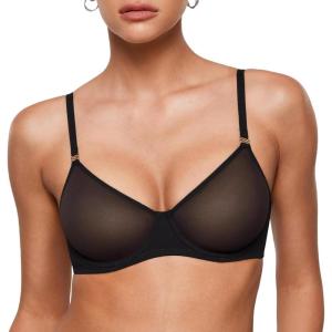 imageINLYRIC Womens Sheer Demi Balconette Bra  Sexy Mesh Unlined Underwire See Through Demi BrasBlack