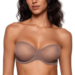imageINLYRIC Womens Sheer Strapless Bras Mesh Sexy Unlined Plus Size See Through Bra Underwire Demi Mesh Non PaddedBrown Purple  Size Up in Both the Band and Cup