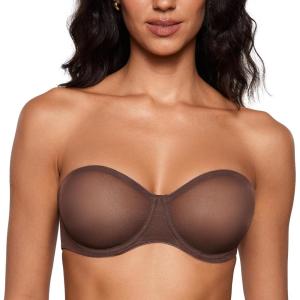 imageINLYRIC Womens Sheer Strapless Bras Mesh Sexy Unlined Plus Size See Through Bra Underwire Demi Mesh Non PaddedHazelnut  Size Up in Both the Band and Cup