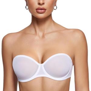 imageINLYRIC Womens Sheer Strapless Bras Mesh Sexy Unlined Plus Size See Through Bra Underwire Demi Mesh Non PaddedWhite  Size Up in Both the Band and Cup
