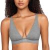 imageINLYRIC Womens Cotton Plunge Bralette  Sexy Unlined Triangle Breathable Wireless Stretch No Padding Deep V BraHeather Carbon