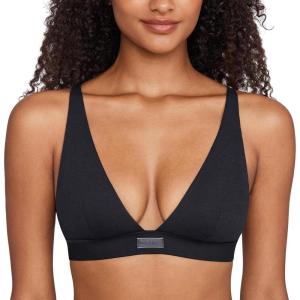 imageINLYRIC Womens Cotton Plunge Bralette  Sexy Unlined Triangle Breathable Wireless Stretch No Padding Deep V BraBlack
