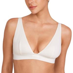 imageINLYRIC Womens Cotton Plunge Bralette  Sexy Unlined Triangle Breathable Wireless Stretch No Padding Deep V BraIceland White