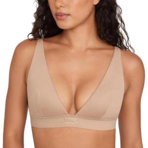 imageINLYRIC Womens Cotton Plunge Bralette  Sexy Unlined Triangle Breathable Wireless Stretch No Padding Deep V BraNatural