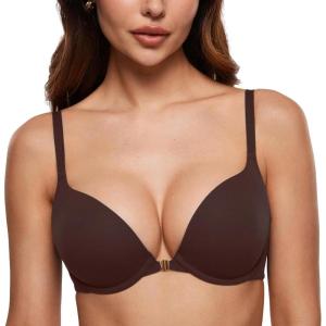 imageINLYRIC Womens Push Up Bra Front Closure Bras Supportive Tshirt Demi Plunge Underwire Bra Inbarely Plus CollectionHazelnut