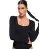imageINLYRIC Womens Long Sleeve Sleeveless Scoop Square Neck Bodysuit Ribbed Tank Tops Slimming Body Suits JumpsuitsBlack