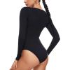 imageINLYRIC Womens Long Sleeve Sleeveless Scoop Square Neck Bodysuit Ribbed Tank Tops Slimming Body Suits JumpsuitsBlack