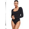 imageINLYRIC Womens Long Sleeve Sleeveless Scoop Square Neck Bodysuit Ribbed Tank Tops Slimming Body Suits JumpsuitsBlack