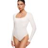 imageINLYRIC Womens Long Sleeve Sleeveless Scoop Square Neck Bodysuit Ribbed Tank Tops Slimming Body Suits JumpsuitsIceland White