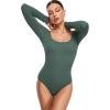 imageINLYRIC Womens Long Sleeve Sleeveless Scoop Square Neck Bodysuit Ribbed Tank Tops Slimming Body Suits JumpsuitsMidnight Emerald