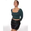 imageINLYRIC Womens Natrelax Square Neck Long Sleeve Crop Top Sexy Slim Fitted Basic Stretchy T Shirts TopsForest Dark Green