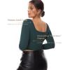 imageINLYRIC Womens Natrelax Square Neck Long Sleeve Crop Top Sexy Slim Fitted Basic Stretchy T Shirts TopsForest Dark Green