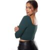 imageINLYRIC Womens Natrelax Square Neck Long Sleeve Crop Top Sexy Slim Fitted Basic Stretchy T Shirts TopsForest Dark Green