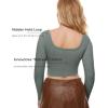 imageINLYRIC Womens Natrelax Square Neck Long Sleeve Crop Top Sexy Slim Fitted Basic Stretchy T Shirts TopsGrey Sage