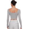 imageINLYRIC Womens Natrelax Square Neck Long Sleeve Crop Top Sexy Slim Fitted Basic Stretchy T Shirts TopsGull Gray