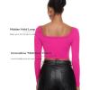 imageINLYRIC Womens Natrelax Square Neck Long Sleeve Crop Top Sexy Slim Fitted Basic Stretchy T Shirts TopsHot Pink