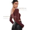 imageINLYRIC Womens Natrelax Square Neck Long Sleeve Crop Top Sexy Slim Fitted Basic Stretchy T Shirts TopsNoctilucence Red
