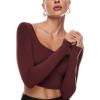 imageINLYRIC Womens Natrelax Square Neck Long Sleeve Crop Top Sexy Slim Fitted Basic Stretchy T Shirts TopsNoctilucence Red