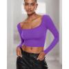 imageINLYRIC Womens Natrelax Square Neck Long Sleeve Crop Top Sexy Slim Fitted Basic Stretchy T Shirts TopsRoyal Lilac
