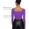 imageINLYRIC Womens Natrelax Square Neck Long Sleeve Crop Top Sexy Slim Fitted Basic Stretchy T Shirts TopsRoyal Lilac