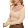 imageINLYRIC Womens Natrelax Square Neck Long Sleeve Crop Top Sexy Slim Fitted Basic Stretchy T Shirts TopsTan Milkshake