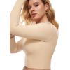 imageINLYRIC Womens Natrelax Square Neck Long Sleeve Crop Top Sexy Slim Fitted Basic Stretchy T Shirts TopsTan Milkshake