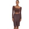 imageINLYRIC Womens Natrelax Square Neck Long Sleeve Crop Top Sexy Slim Fitted Basic Stretchy T Shirts TopsTaupe