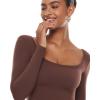 imageINLYRIC Womens Natrelax Square Neck Long Sleeve Crop Top Sexy Slim Fitted Basic Stretchy T Shirts TopsTaupe