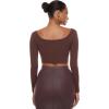 imageINLYRIC Womens Natrelax Square Neck Long Sleeve Crop Top Sexy Slim Fitted Basic Stretchy T Shirts TopsTaupe