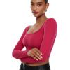 imageINLYRIC Womens Natrelax Square Neck Long Sleeve Crop Top Sexy Slim Fitted Basic Stretchy T Shirts TopsViva Magenta