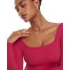 imageINLYRIC Womens Natrelax Square Neck Long Sleeve Crop Top Sexy Slim Fitted Basic Stretchy T Shirts TopsViva Magenta