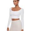 imageINLYRIC Womens Natrelax Square Neck Long Sleeve Crop Top Sexy Slim Fitted Basic Stretchy T Shirts TopsWhite