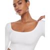 imageINLYRIC Womens Natrelax Square Neck Long Sleeve Crop Top Sexy Slim Fitted Basic Stretchy T Shirts TopsWhite