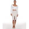 imageINLYRIC Womens Natrelax Square Neck Long Sleeve Crop Top Sexy Slim Fitted Basic Stretchy T Shirts TopsWhite